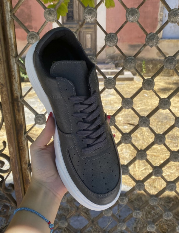 Ανδρικά ανθρακί Sneakers δερματίνη λευκή σόλα CH087A