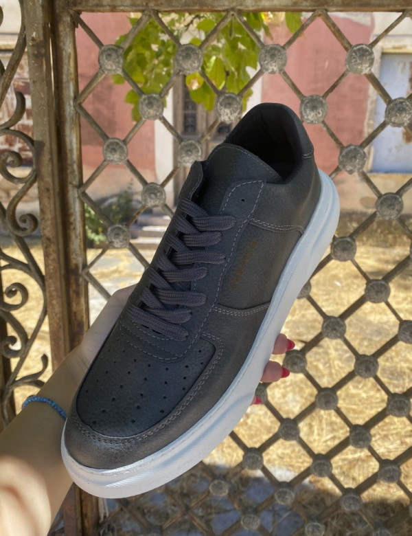 Ανδρικά ανθρακί Sneakers δερματίνη λευκή σόλα CH087A