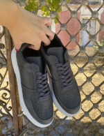 Ανδρικά ανθρακί Sneakers δερματίνη λευκή σόλα CH087A