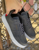 Ανδρικά ανθρακί Sneakers δερματίνη λευκή σόλα CH087A