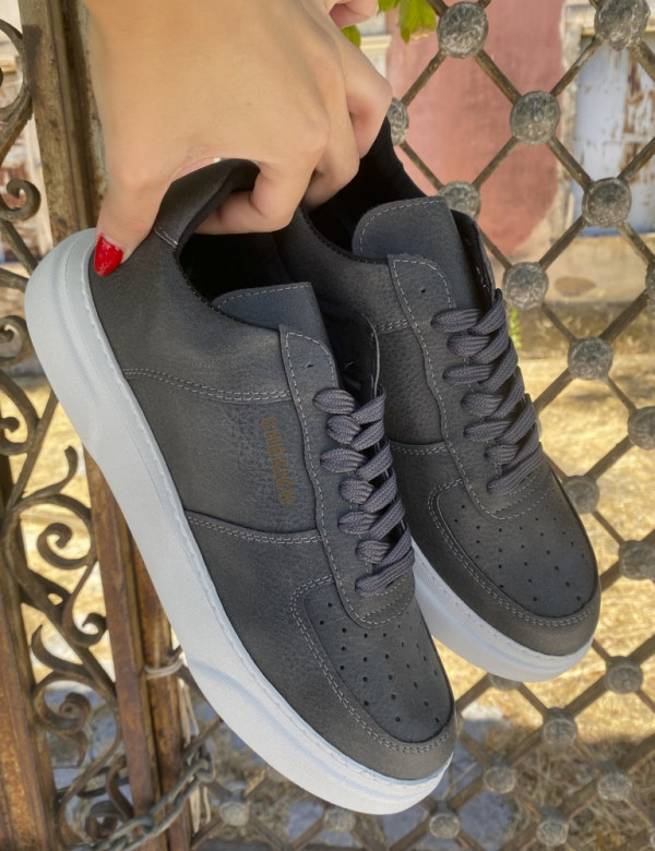 Ανδρικά ανθρακί Sneakers δερματίνη λευκή σόλα CH087A
