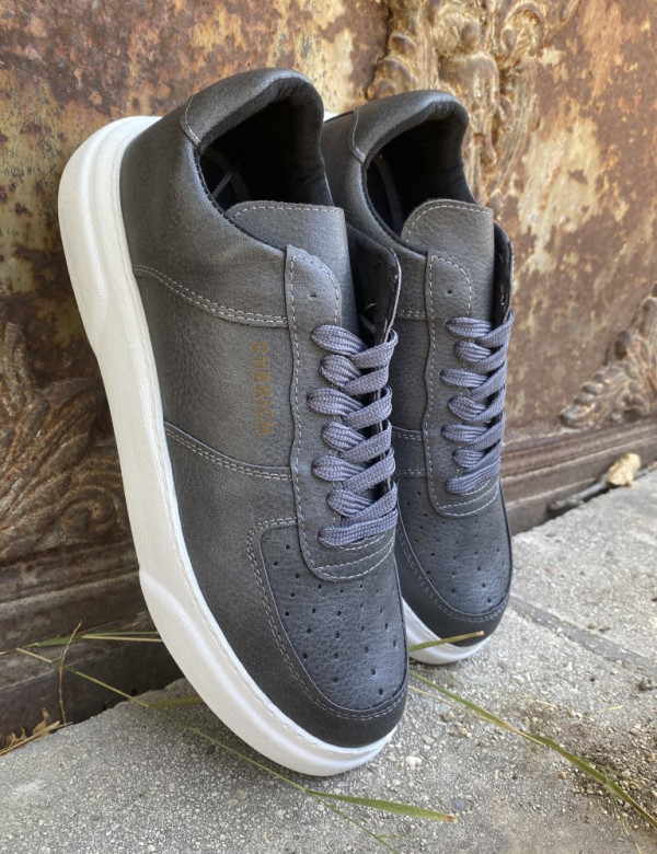 Ανδρικά ανθρακί Sneakers δερματίνη λευκή σόλα CH087A