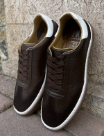 Ανδρικά καφέ δερμάτινα Sneakers με suede λεπτομέρεια HG177817K