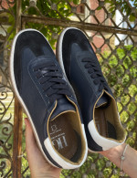 Ανδρικά μπλε δερμάτινα Sneakers με suede λεπτομέρεια HG177817