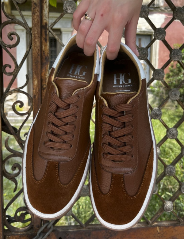 Ανδρικά ταμπά δερμάτινα Sneakers με suede λεπτομέρεια HG177817T