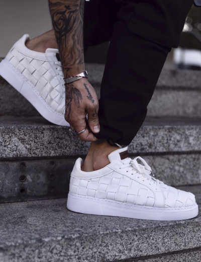 Ανδρικά λευκά καπιτονέ sneakers δερματίνη CH209L