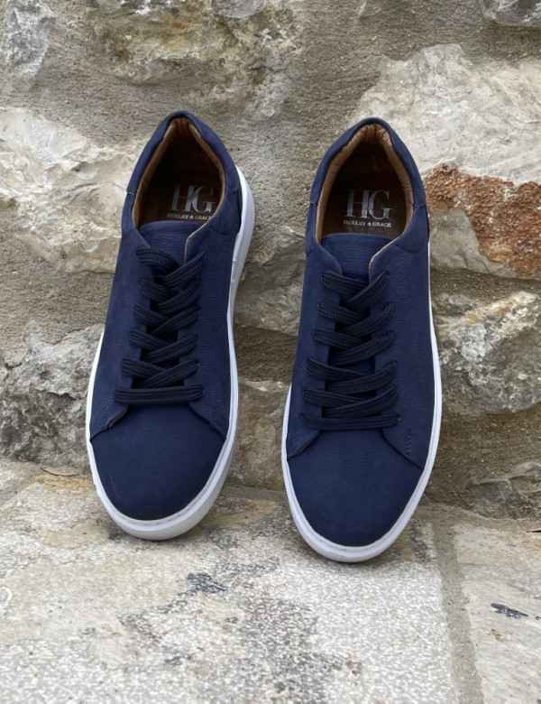 Ανδρικά μπλε δερμάτινα casual sneakers HG175544