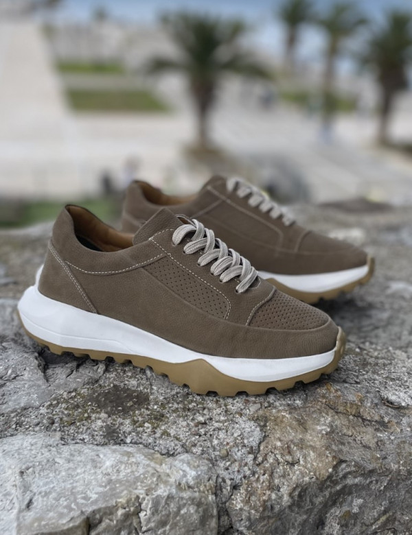 Ανδρικά πούρο δερμάτινα casual Sneakers με λευκή σόλα HG175545