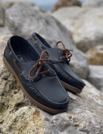 Ανδρικά μπλε δερμάτινα Boat παπούτσια HG175540B