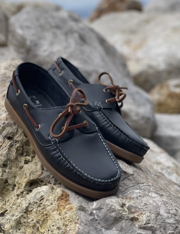 Ανδρικά μπλε δερμάτινα Boat παπούτσια HG175540B