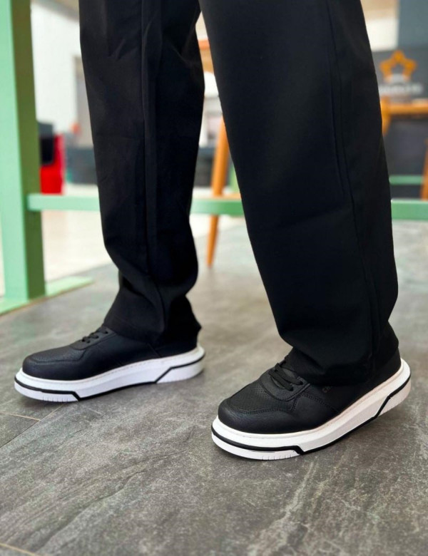 Ανδρικά ασπρόμαυρα Sneakers δερματίνη με διχρωμία στην σόλα CH075N