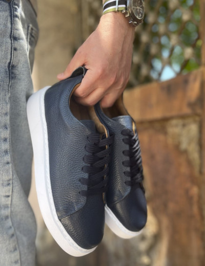 Ανδρικά μπλε δερμάτινα casual Sneakers HG175542B