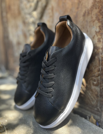 Ανδρικά μαύρα δερμάτινα casual Sneakers HG175542