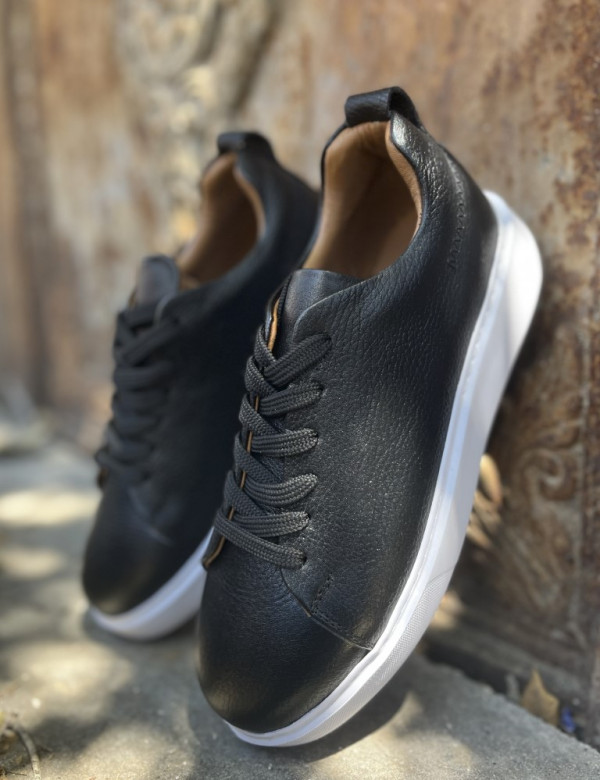 Ανδρικά μαύρα δερμάτινα casual Sneakers HG175542
