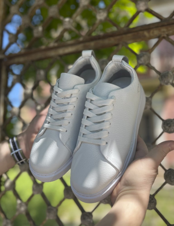 Ανδρικά λευκά δερμάτινα casual Sneakers HG175542W