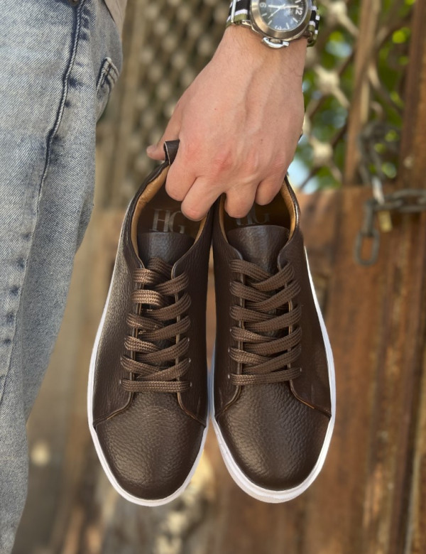 Ανδρικά καφέ δερμάτινα casual Sneakers HG175542K