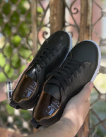 Ανδρικά μαύρα δερμάτινα casual Sneakers HG175542