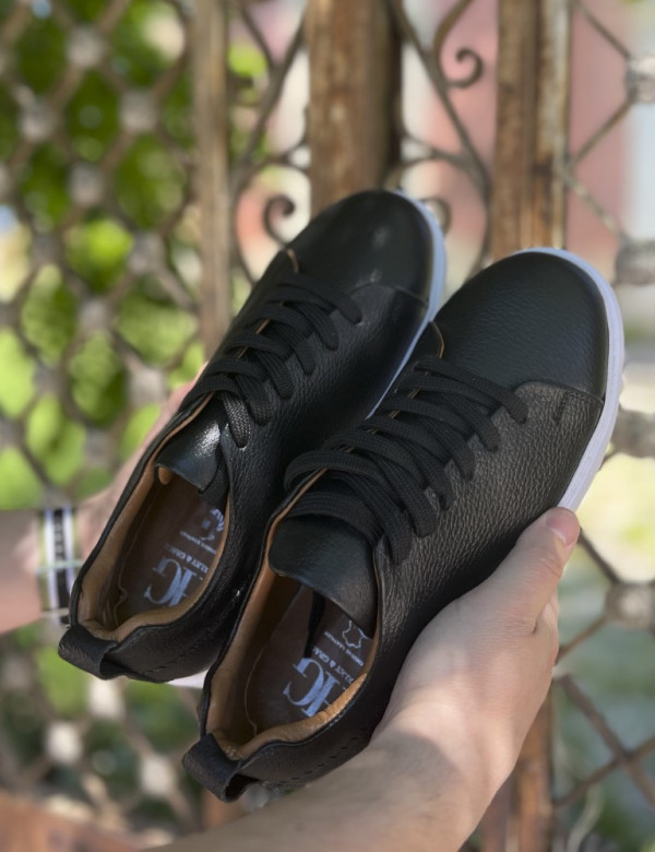 Ανδρικά μαύρα δερμάτινα casual Sneakers HG175542