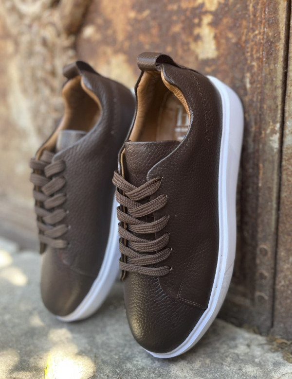 Ανδρικά καφέ δερμάτινα casual Sneakers HG175542K