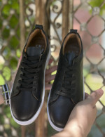 Ανδρικά μαύρα δερμάτινα casual Sneakers HG175542