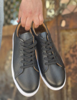 Ανδρικά μαύρα δερμάτινα casual Sneakers HG175542