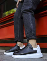 Ανδρικά μαύρα-λευκά δίσολα Sneakers λαστιχένια σόλα CH256M