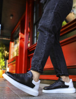 Ανδρικά μαύρα-λευκά δίσολα Sneakers λαστιχένια σόλα CH256M