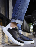 Ανδρικά μαύρα-λευκά δίσολα Sneakers λαστιχένια σόλα CH256M