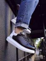 Ανδρικά μαύρα-λευκά δίσολα Sneakers λαστιχένια σόλα CH256M