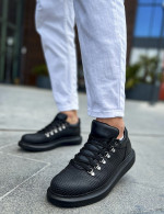 Ανδρικά μαύρα Sneakers δερματίνη ανάγλυφο σχέδιο CH021M