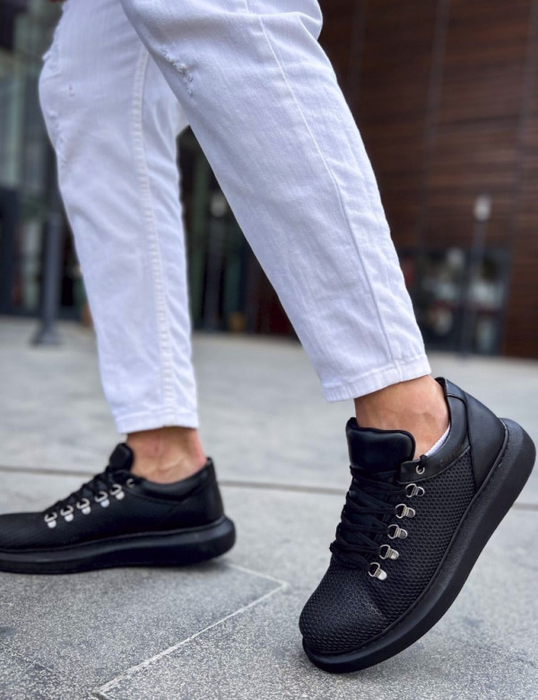 Ανδρικά μαύρα Sneakers δερματίνη ανάγλυφο σχέδιο CH021M