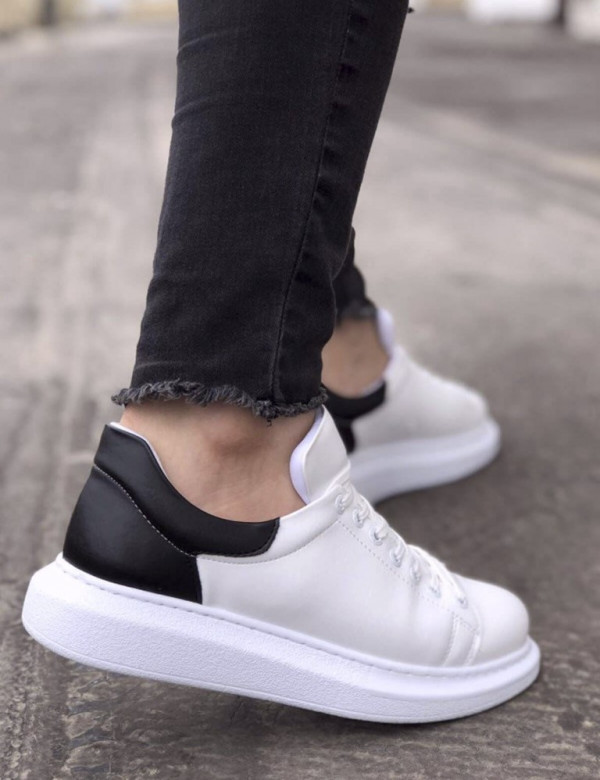 Ανδρικά λευκά-μαύρα δίσολα Sneakers με λαστιχένια σόλα CH256