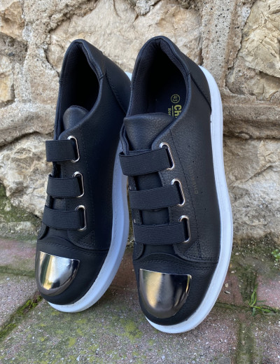 Ανδρικά ασπρόμαυρα Casual Sneakers δερματίνη με καθρέφτη CH251