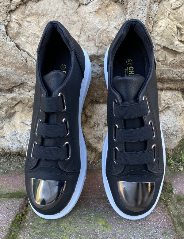 Ανδρικά ασπρόμαυρα Casual Sneakers δερματίνη με καθρέφτη CH251