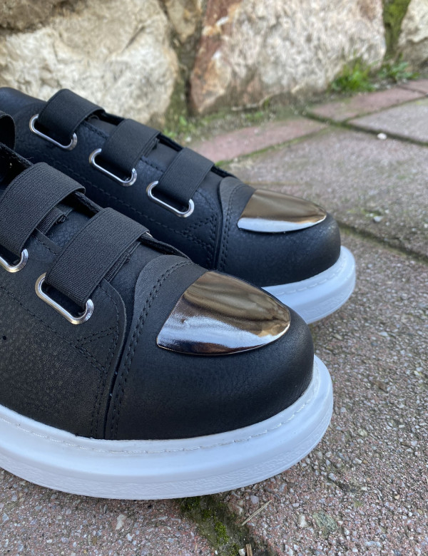 Ανδρικά ασπρόμαυρα Casual Sneakers δερματίνη με καθρέφτη CH251