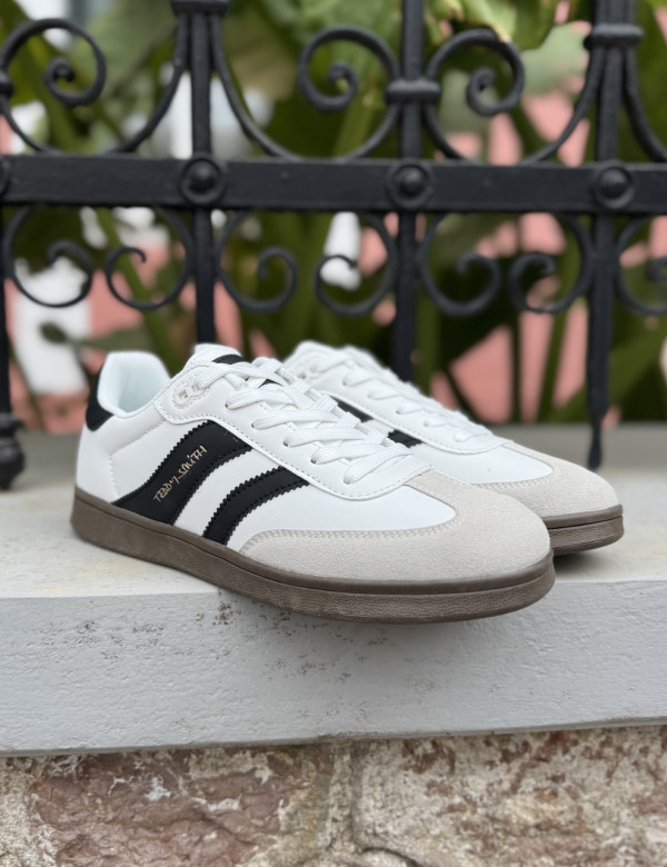 Teddy Smith ανδρικά λευκα sneakers με μαύρες-γκρι λεπτομέρειες 78815