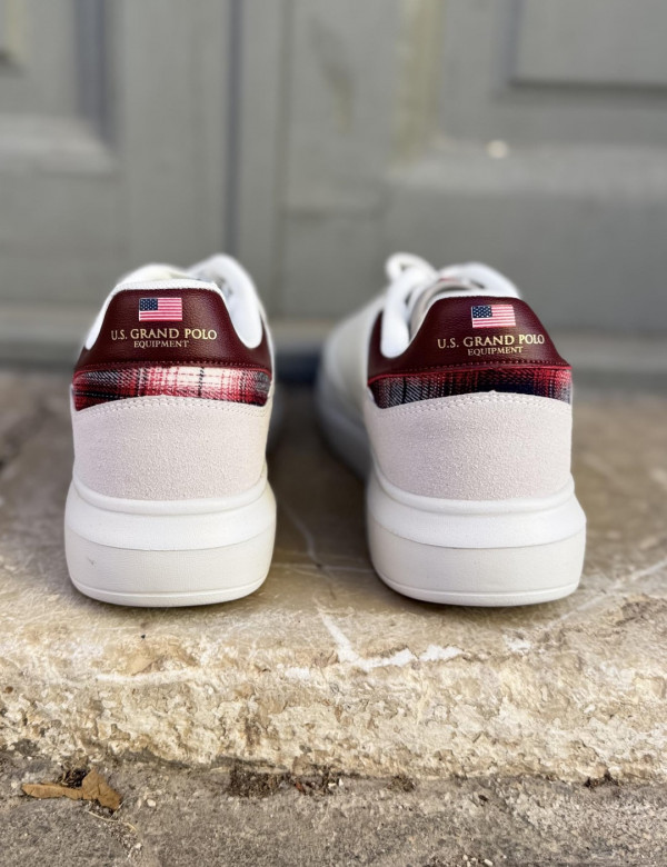 US GRAND POLO ανδρικά λευκά με καρό casual sneakers GPM21140W