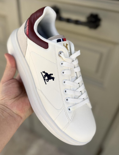 US GRAND POLO ανδρικά λευκά με καρό casual sneakers GPM21140W