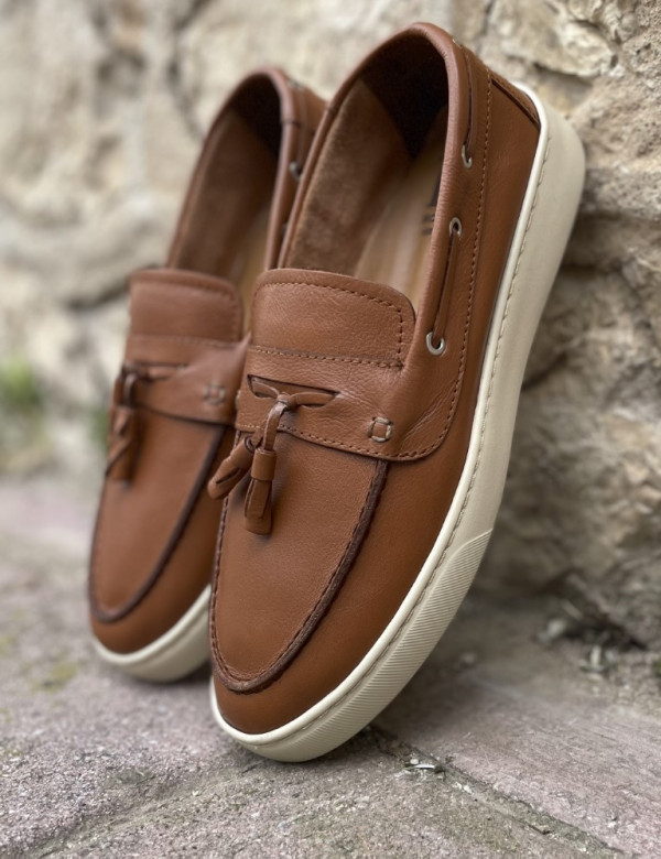 Huxley and Grace ανδρικά ταμπά δερμάτινα loafers με tassels HG174194T