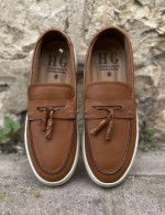 Huxley and Grace ανδρικά ταμπά δερμάτινα loafers με tassels HG174194T