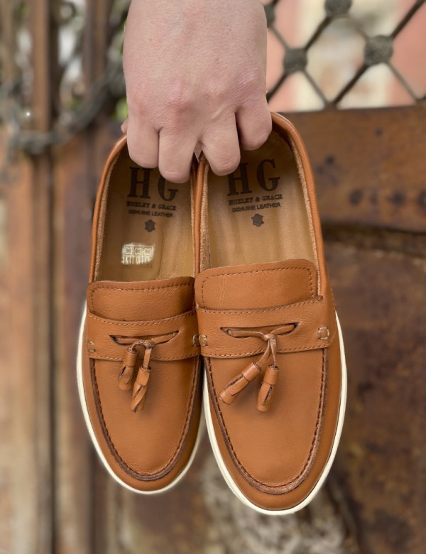 Huxley and Grace ανδρικά ταμπά δερμάτινα loafers με tassels HG174194T