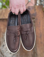 Huxley and Grace ανδρικά καφέ δερμάτινα loafers με tassels HG174194K