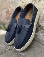 Huxley and Grace ανδρικά μπλε δερμάτινα loafers με tassels HG174194B