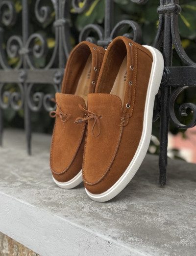 Huxley and Grace ανδρικά ταμπά δερμάτινα loafers με κορδόνι HG174193T
