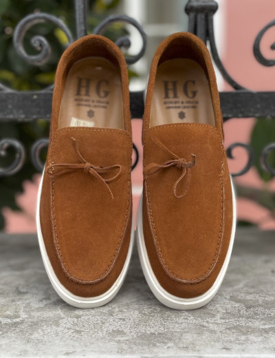 Huxley and Grace ανδρικά ταμπά δερμάτινα loafers με κορδόνι HG174193T