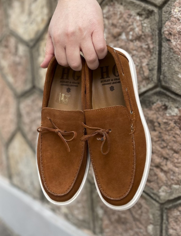 Huxley and Grace ανδρικά ταμπά δερμάτινα loafers με κορδόνι HG174193T