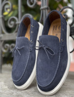 Huxley and Grace ανδρικά μπλε δερμάτινα loafers με κορδόνι HG174193