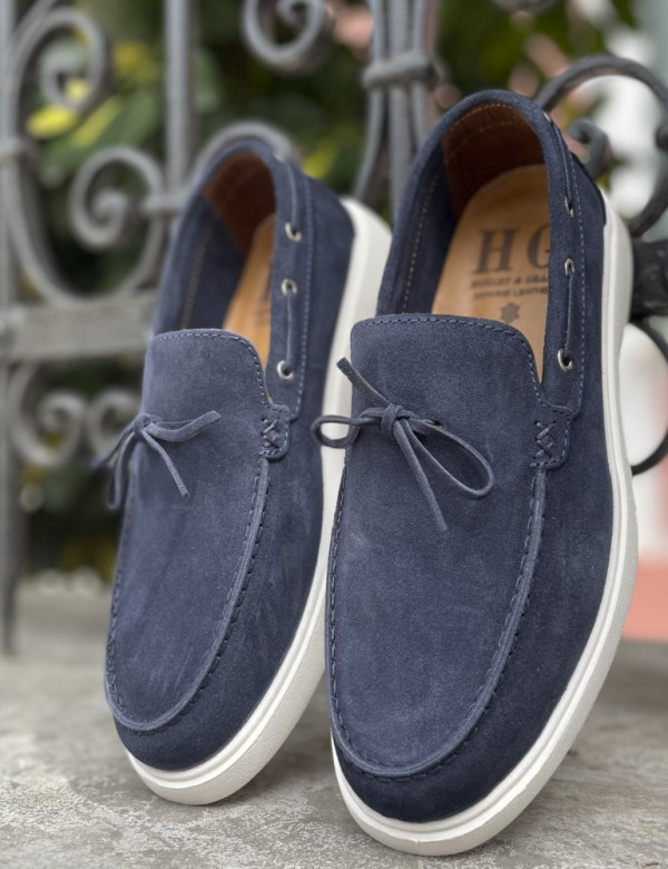 Huxley and Grace ανδρικά μπλε δερμάτινα loafers με κορδόνι HG174193