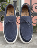 Huxley and Grace ανδρικά μπλε δερμάτινα loafers με κορδόνι HG174193