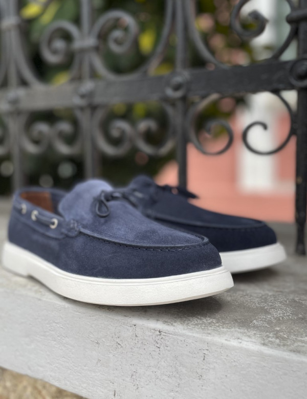 Huxley and Grace ανδρικά μπλε δερμάτινα loafers με κορδόνι HG174193